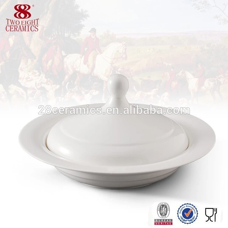 Wholesale dinnerware Porcelain white ceramic soup tureen with lid 1