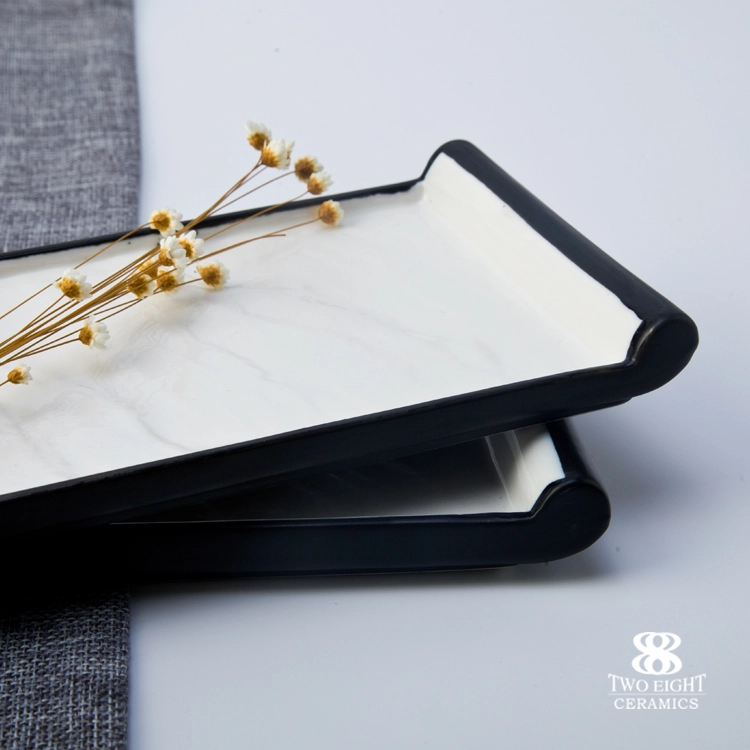 Wholesale Japanese porcelain tableware rectangular white/black slate ceramic plate wedding hotel resrtaurant dish plates 1