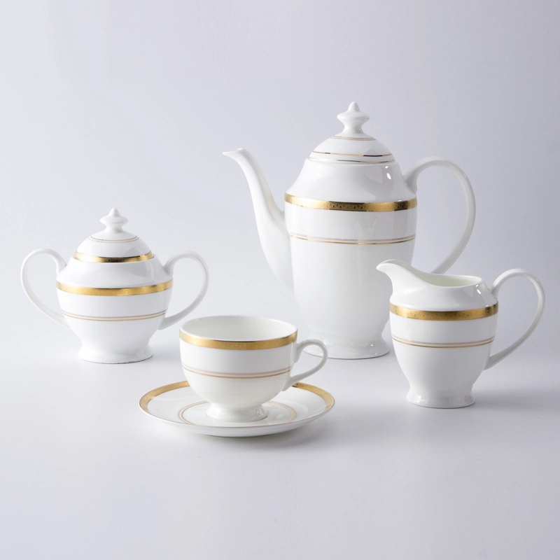 Bone China Crockery Golden Rim Tableware Ceramic Tea Set, Restaurant Modern Luxury Dinnerware Coffee Set* 1
