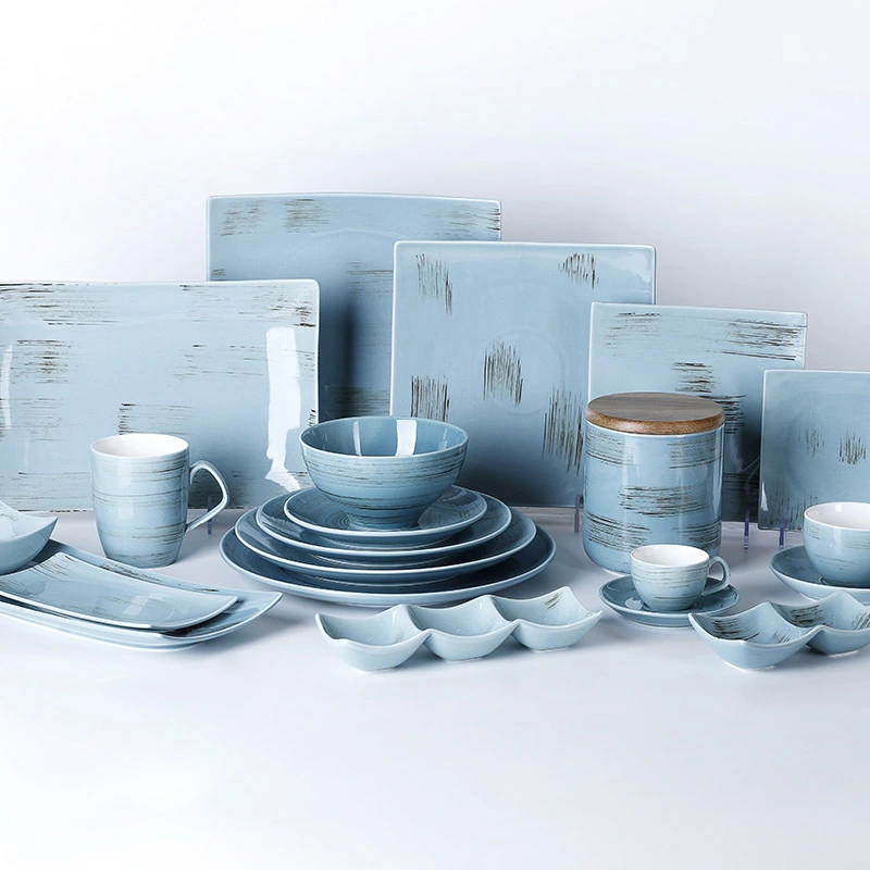 Hotel Ceramic Dinnerware Blue And White Ceramics Rustic Plates, Wholesale Ceramic Plates, Color Glazed Stoneware Dinnerware* 1