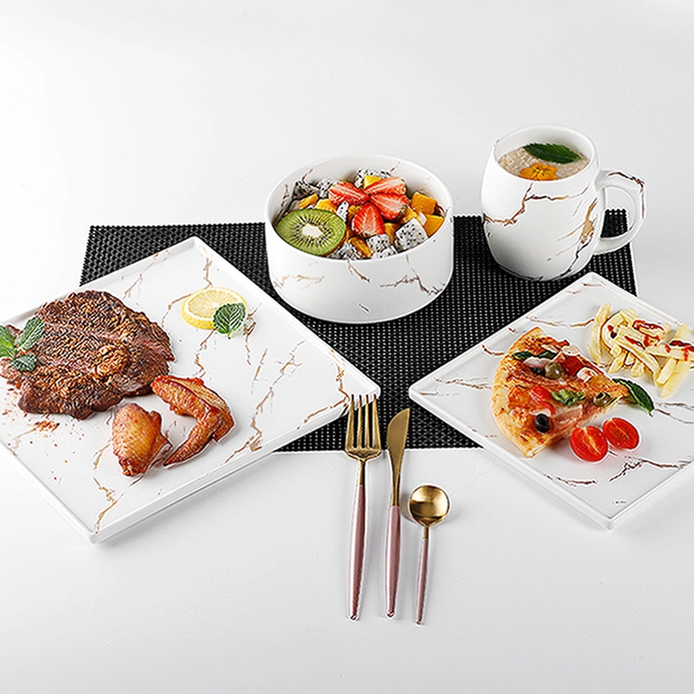 Catering Supplies Restaurant Banquet Wedding Square Event Crockery, Marble Dinner Set Wedding, Marble Gold Dinner Set Wedding^ 1