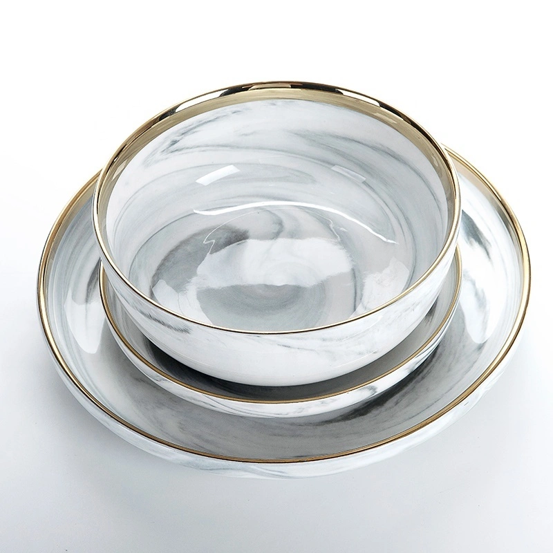 European Gold Rim Grey Tableware Marble, 2019 Trending Products Gold Rim Grey Tableware Marble, Chinese Soup Bowls# 1