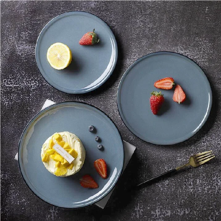 أطباق الطعام الفخارية للمقهى الريفي، أطباق المطاعم الخزفية الخاصة المستخدمة، طبق أزرق من البورسلين الفاخر للمنتجعات@ 1