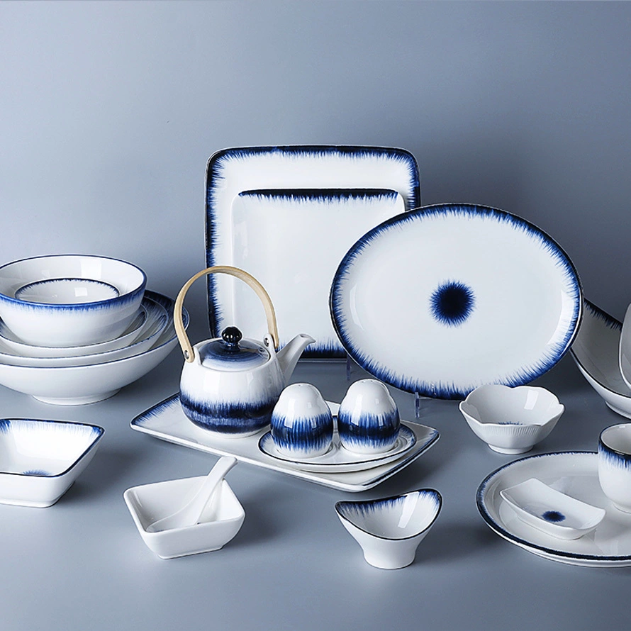 Blue Dinner Plate Sets For Resort, Ceramic Hotel Tableware Supplierd, Colored Porcelain Dinnerware Sets@ 1