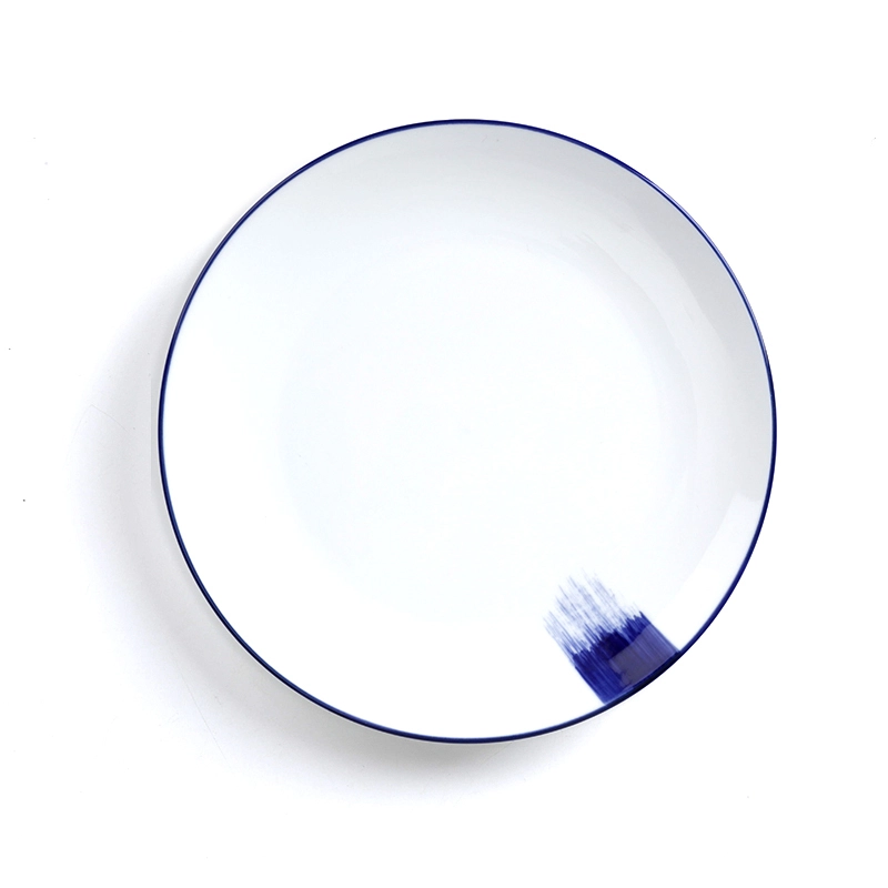 Blue Rim 10/12 Inch Custom Dinner Plate Ceramic Dinnerware Restaurant Custom Dishes 1