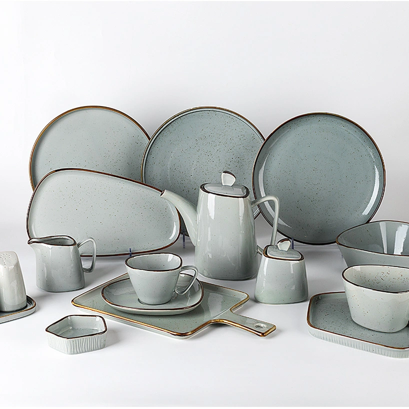 Catering Dinnerware Rustic Grey Ceramics Plate Restaurant Crockery Dinner Dinnerware Set, Wholesale Horeca Tableware Dinner Sets 1