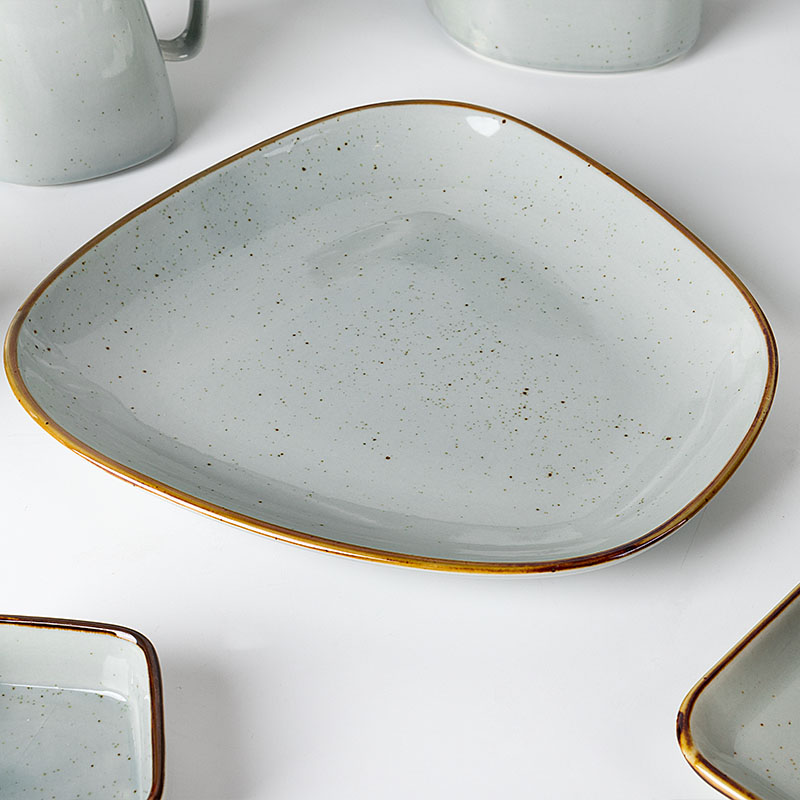 Catering Dinnerware Rustic Grey Ceramics Plate Restaurant Crockery Dinner Dinnerware Set, Wholesale Horeca Tableware Dinner Sets 6