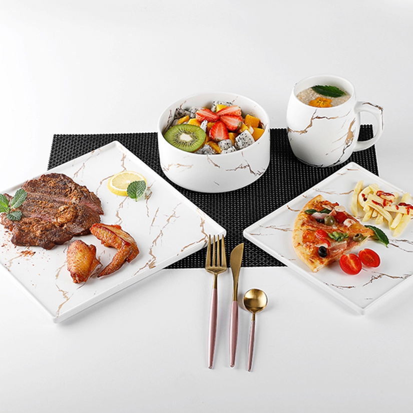 Gold Banquet Dinner Set Restaurant Dinnerware Sets, Hot Sale Banquet Dinner Set Porcelain Marble Dinnerware> 1