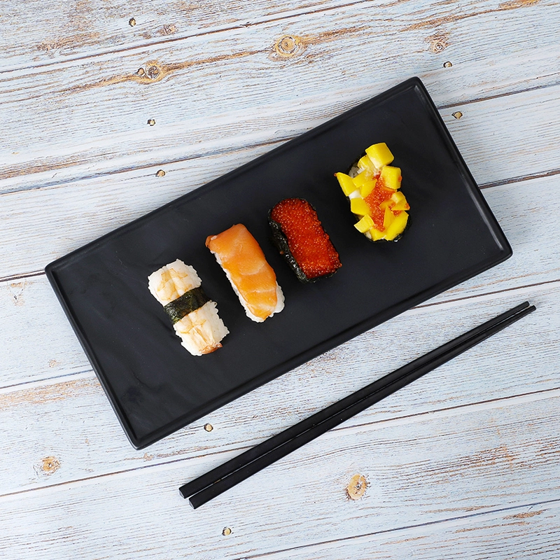 Innovative Products Japanese Hotel Best Seller Black Caviart Sushi Dish, Porcelain Ceramic Rectangular Plate& 1