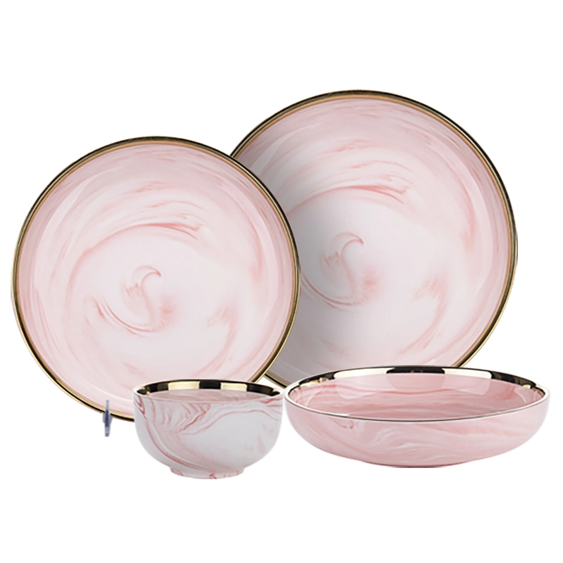 European Styles Marble Ceramic Plates With Gold Rim For Restaurant,Porcelain Dinnerware Sets For Kitchen 1