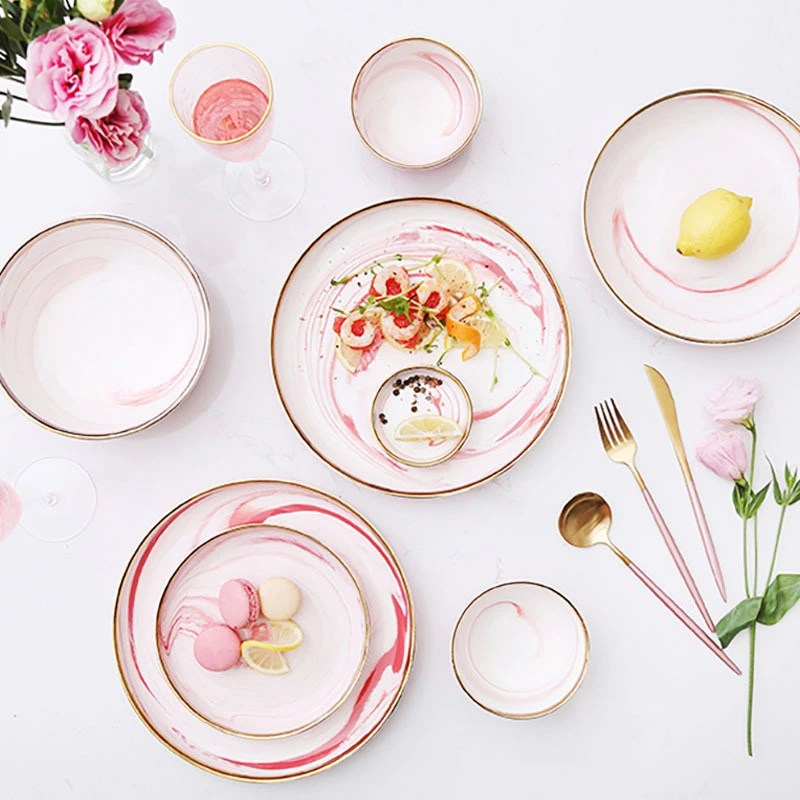 Pink Marble 10 Inch Dinner Set Porcelain LFGB Certificate Dinner Set Tableware/ 1
