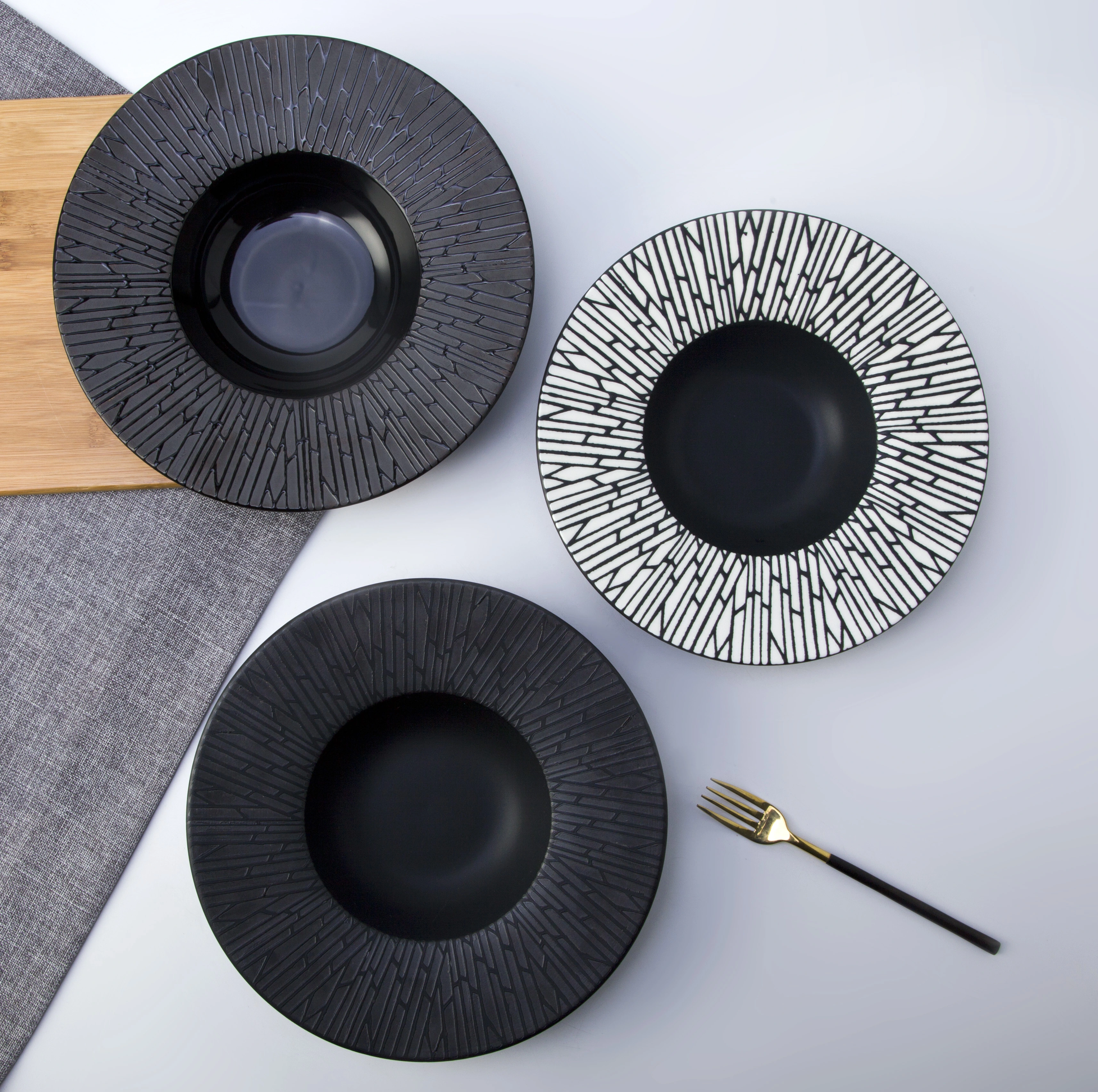 special design ceramic tableware deep dinner plate matt black plates 1