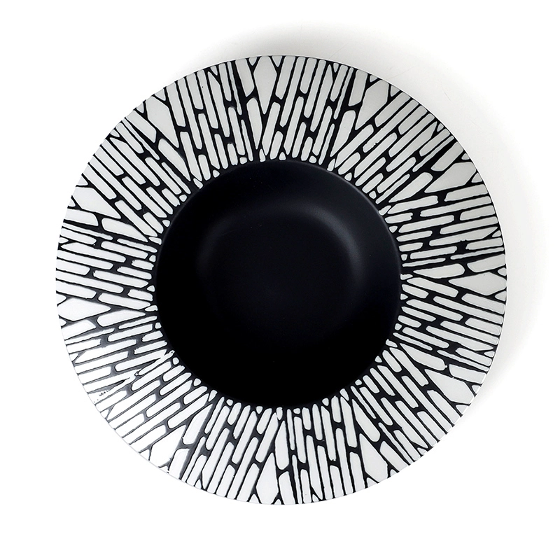 Special Lounge Tableware Ceramic Plate Hand Painted, Black Restaurant Ceramic Dish Sets, Good Quality Round Ceramic Plate& 1