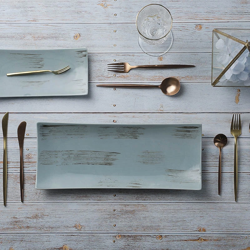 Wholesale Special Used Restaurant Plates, Rustic Lounge Crokery Dishes And Plates, Luxury Lounge Porcelain Rectangle Plates* 1