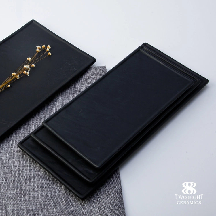 Japanese or Australian Modern Black Slate Rectangular Plates, Bar Slate Plate Wholesale, Restaurant Ceramic Dinner Plates Steak 1