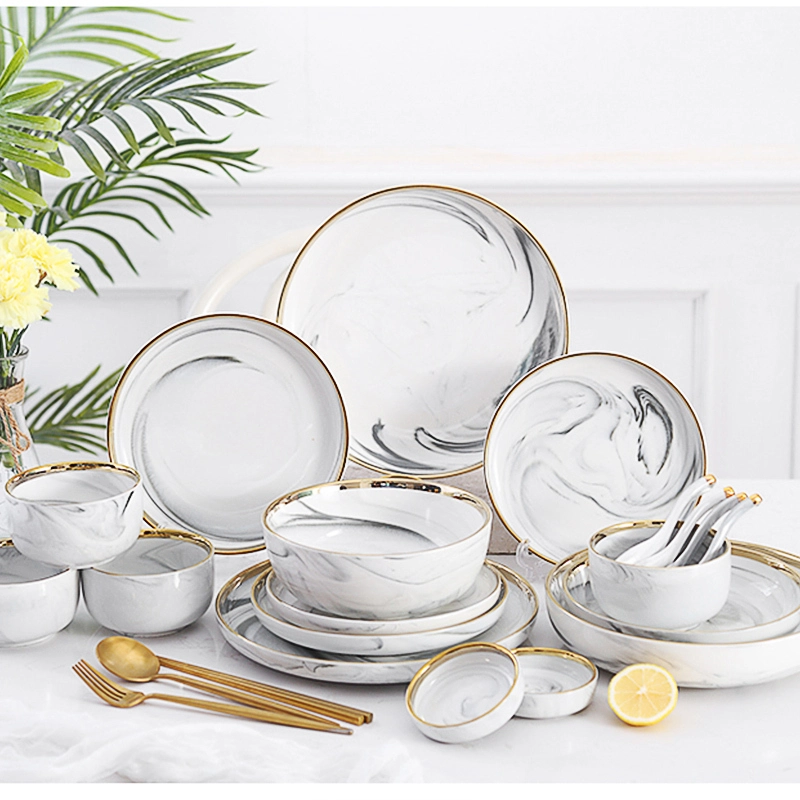 Resort 8/10 Inch Dinner Set Porcelain Elegant Marble Porcelain Dinner Set Dinnerware/ 1