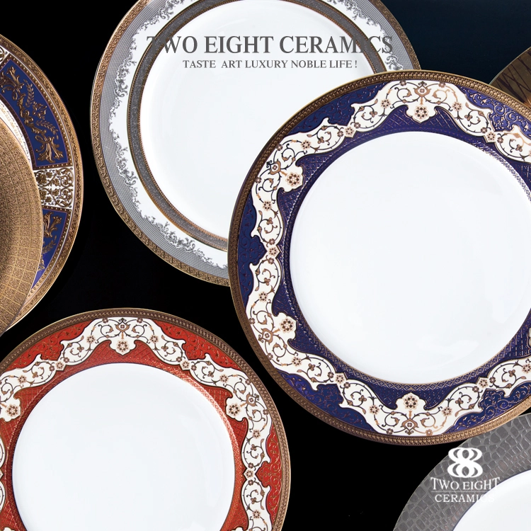 restaurant hotel supplies elegant ceramic charger plates wholesale with gold decal color serving plate for star hotel 1