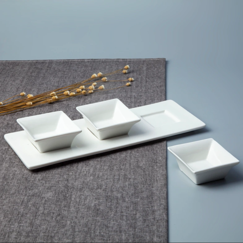 Dinnerware restaurant grace designs ceramic dinnerware 3 pcs square sauce bowls set with tray buffet dishes set porcelain cheap 1