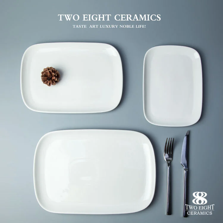 Wholesale Restaurant And Hotel Crockery Luxury Ceramic Dinner Set Retangular Flat Wedding Plate^ 1