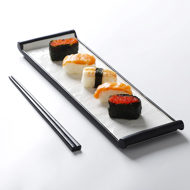 Porcelain Black and White Rectangle Customized Ceramic Japanese Sushi Restaurant Plate 1