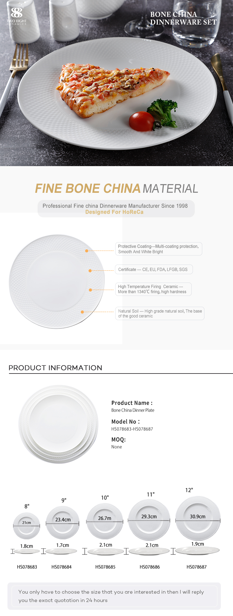 Two Eight Tableware Bone Dinner Plate, Hot Sale Banquet Bone Dinner Plate, Bone China Plate> 8
