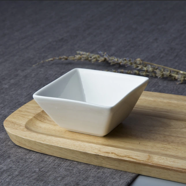 3.25 Wholesale white ceramic small square snack bowl sauce dish 1