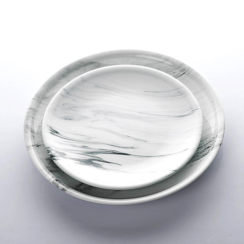 Special Design Restaurant Crokery Appetizer Plate, Wholesale Restaurant Porcelain Marble Shallow Plate# 1