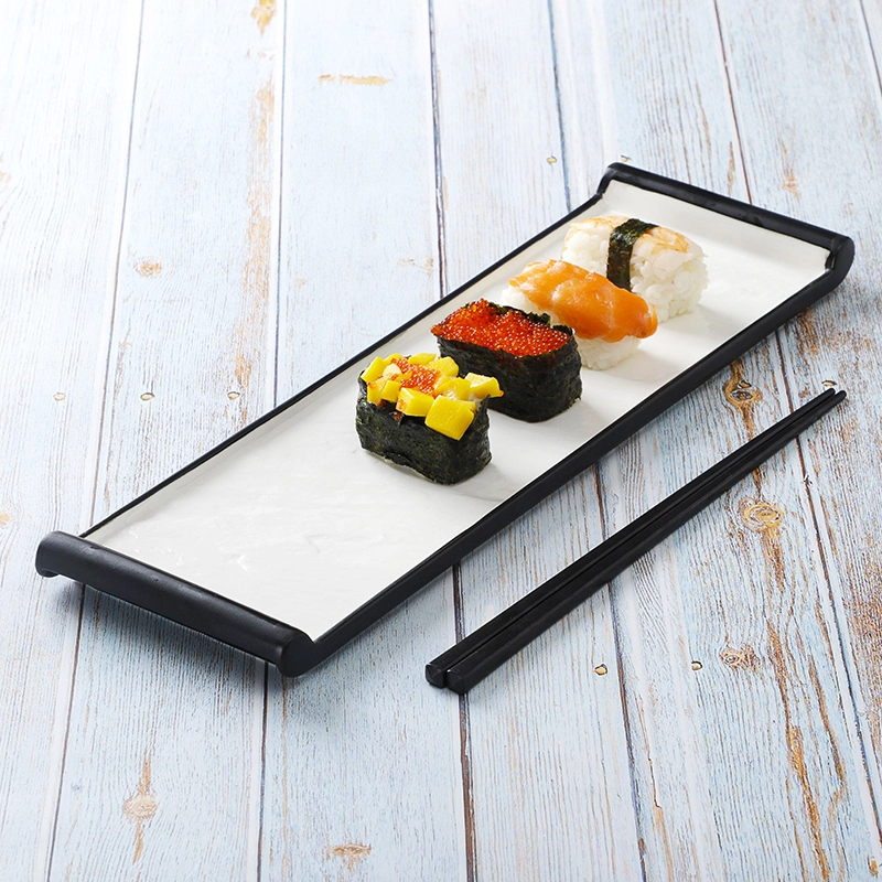 Luxury Restaurant Vajilla Gourmet Sushi Plate Ceramic, Black Color Dishes, Color Glaze Resort Dinnerware Black Rectangular Plate 1