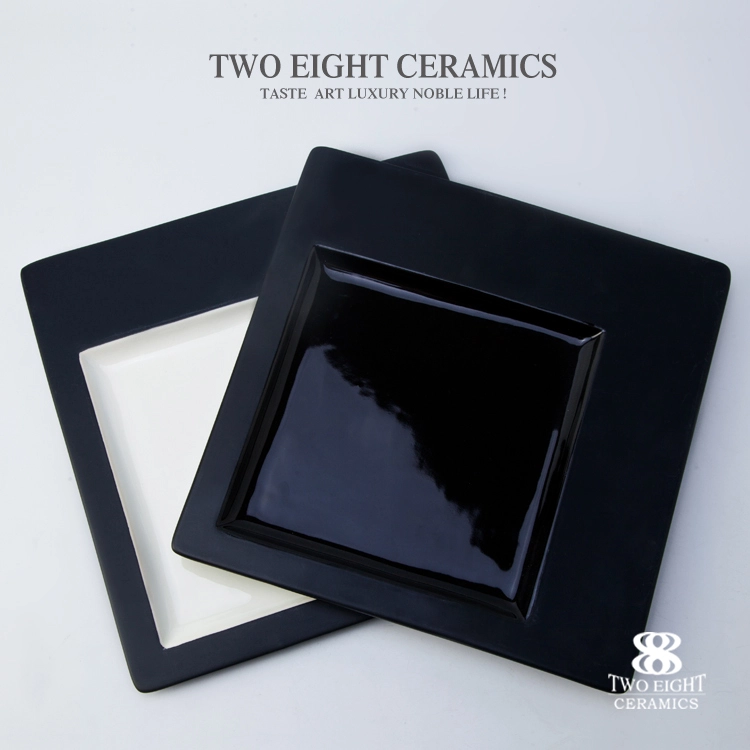 Black and white porcelain square dining plate set 1