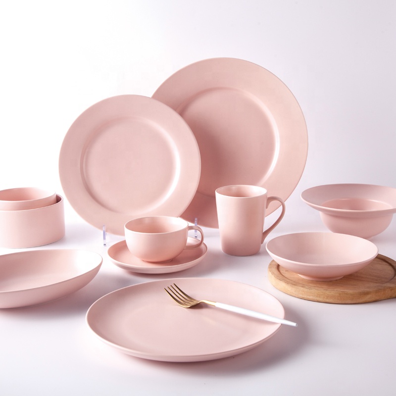 Hot Seller China Porcelain Matt Pink Restaurant Ellipse Dinner Plate, Pink Color Serving Plates Ceramic% 6