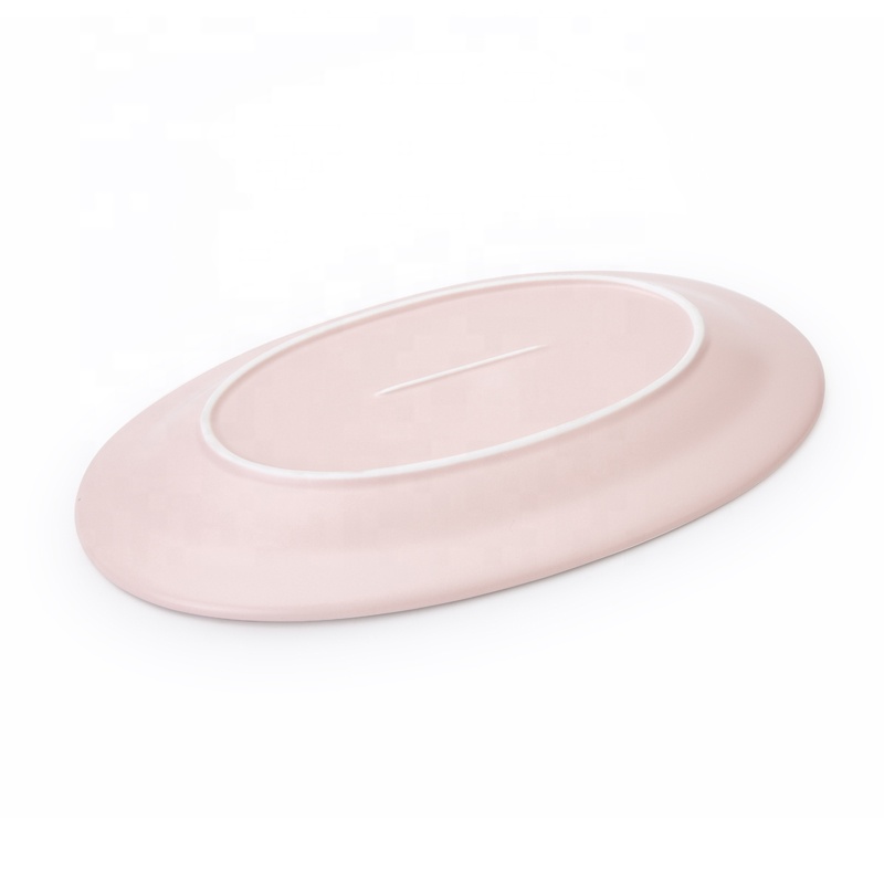 Hot Seller China Porcelain Matt Pink Restaurant Ellipse Dinner Plate, Pink Color Serving Plates Ceramic% 5
