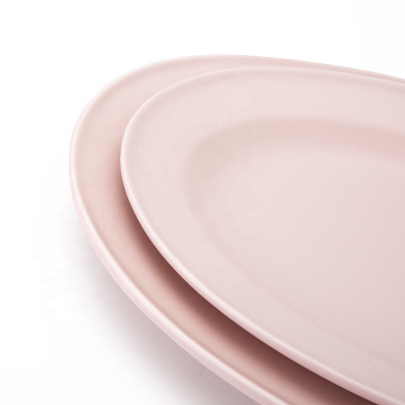Hot Seller China Porcelain Matt Pink Restaurant Ellipse Dinner Plate, Pink Color Serving Plates Ceramic% 3