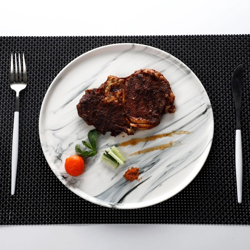 Unique Product Crockery Tableware Custom Logo Ceramic Plates, Wholesale Round Tableware Glazed Marble Plates Ceramic^ 1