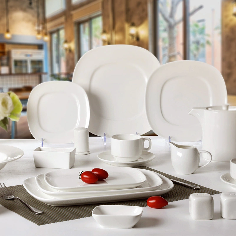White Banquet Ceramic Plates Dinnerware Set, Hosen Royal White Fine Porcelain Plate, Designed Plates 1