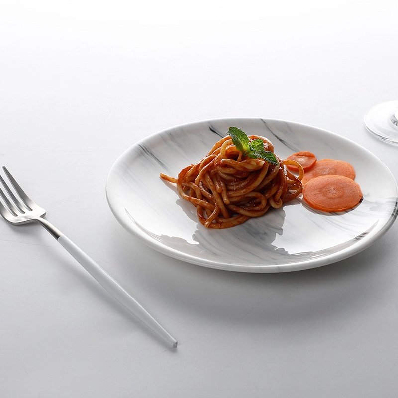 Five Star Hotel Crockery Marble Dishes And Plates, Marble Stone Desk Name Plates, Marble Pattern Ceramic Dessert Plate 1
