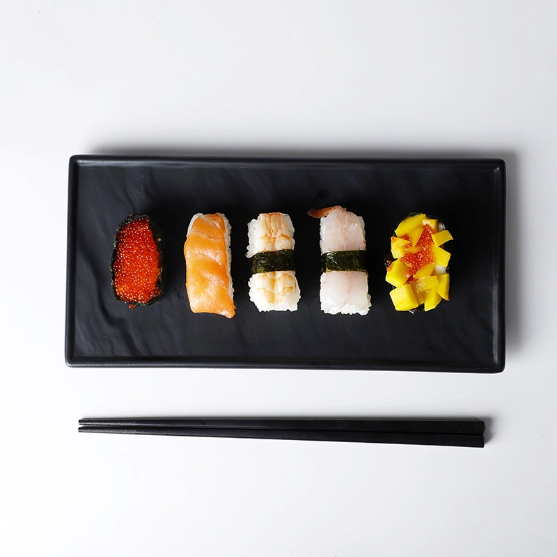 Restaurant Ceramic Black Plate, Good Quality Hotel Japanese Sushi Serving Set, Rectangular Plate Ceramic/ 1