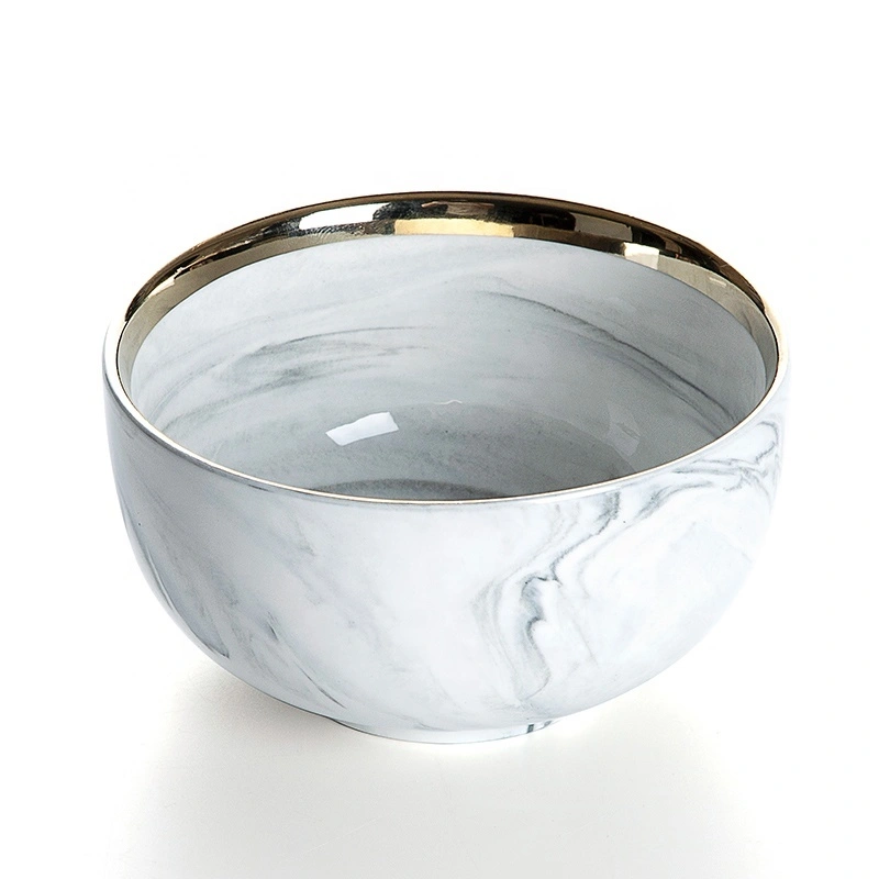 Latest Product Gold Rim Porcelain Bowl, Hotel Supplies Gold Rim Grey High Quality Marble, Bowl Ceramic Restaurant# 1