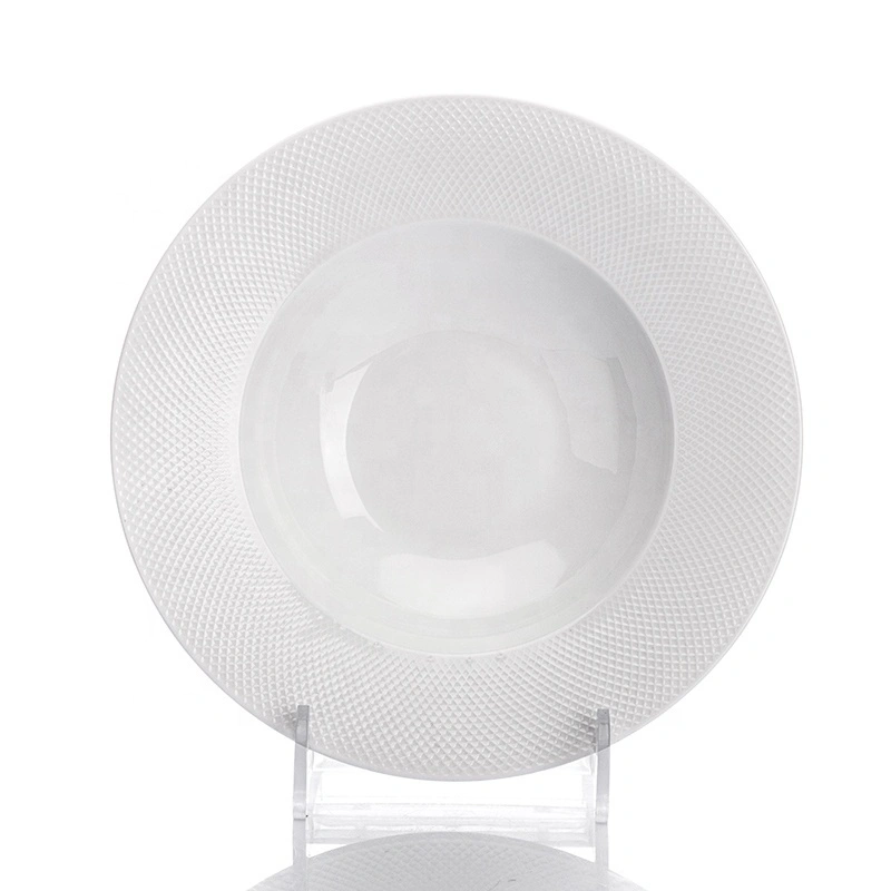 Western Style Durable Hotel Banquet Dinner Plates Soup Plate, Two Eight Grid Design China Porcelain Soup Plate Dessert Plate& 1
