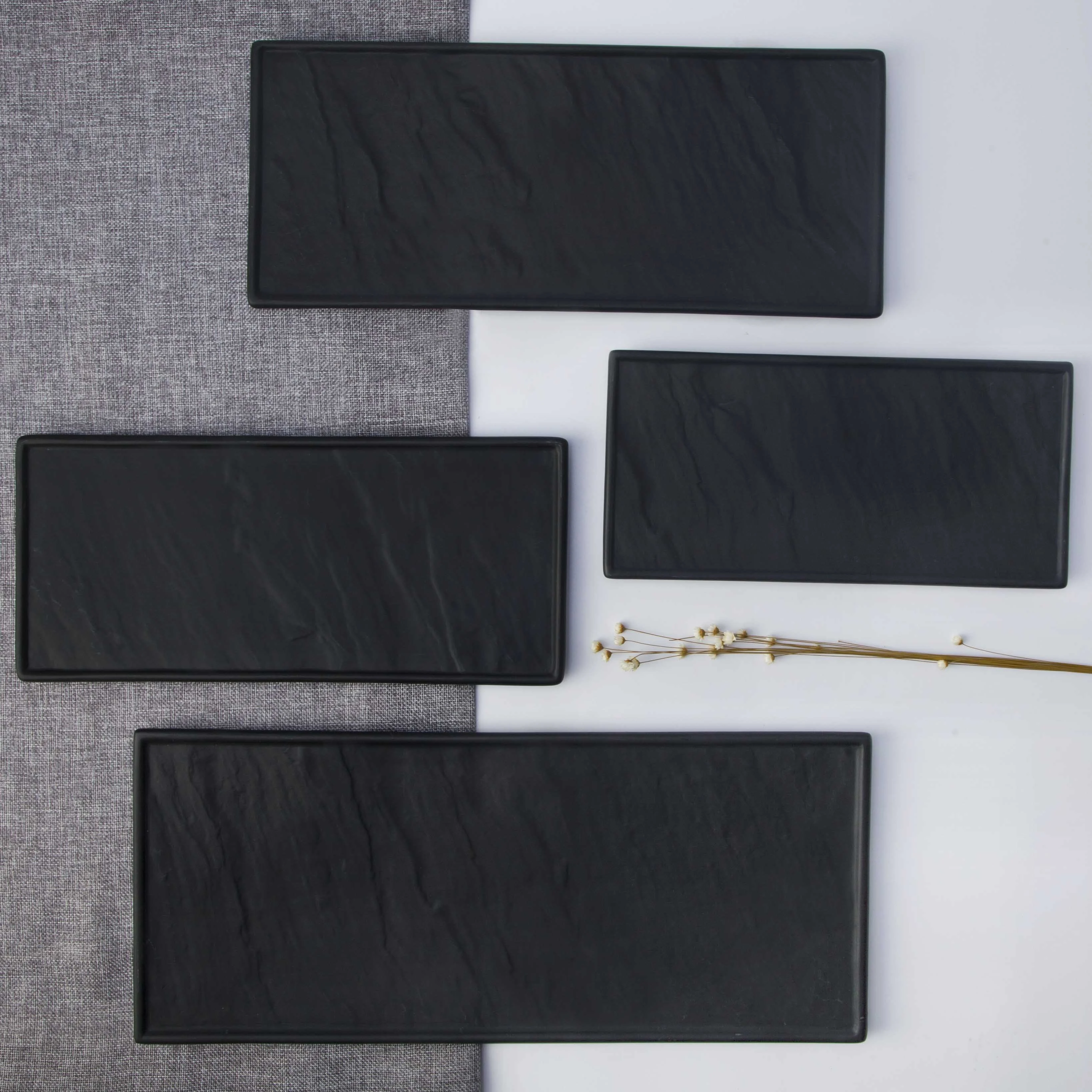 Popular Restaurant Black Rectangle Event Plate, Catering Serving Dishes, Black Stone Slate Steak Plate 1