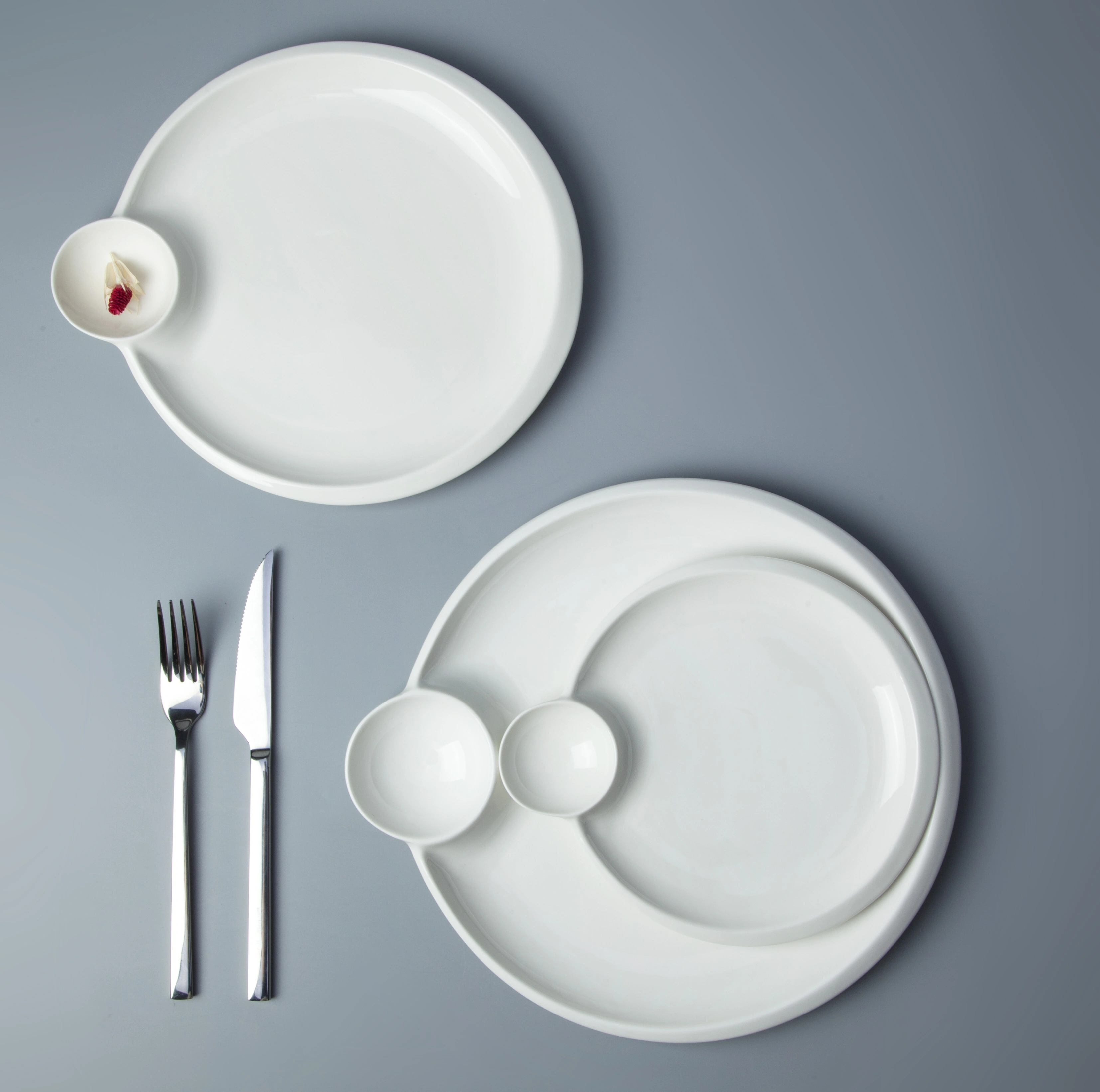 Chaozhou porcelain set wholesale ceramic round bulk dinner plate attached with sauce dish 1