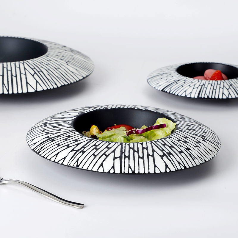 Изготовленная на заказ посуда Lounge Vajilla De Porcelana черного цвета, изысканная керамическая тарелка для супа с ручной росписью, специальная черная каменная тарелка для пасты / 6