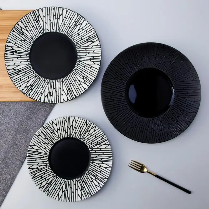 Two Eight Open Stock Black And White Color Porcelain Dinner Set for Kitchen- HEI SHI WEN SERIES Colored Porcelain Dinner Set image22
