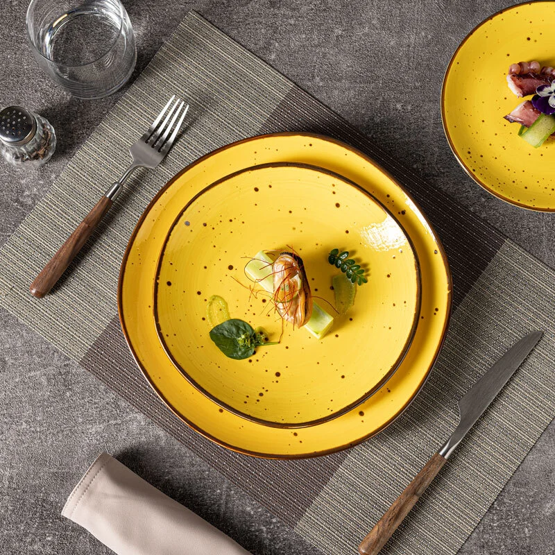 Aura Yellow Collection -Yellow Unique Hand Painted Glazed Design Porcelain Dinnerware Sets For Hotel, Restaurant, Event... 1