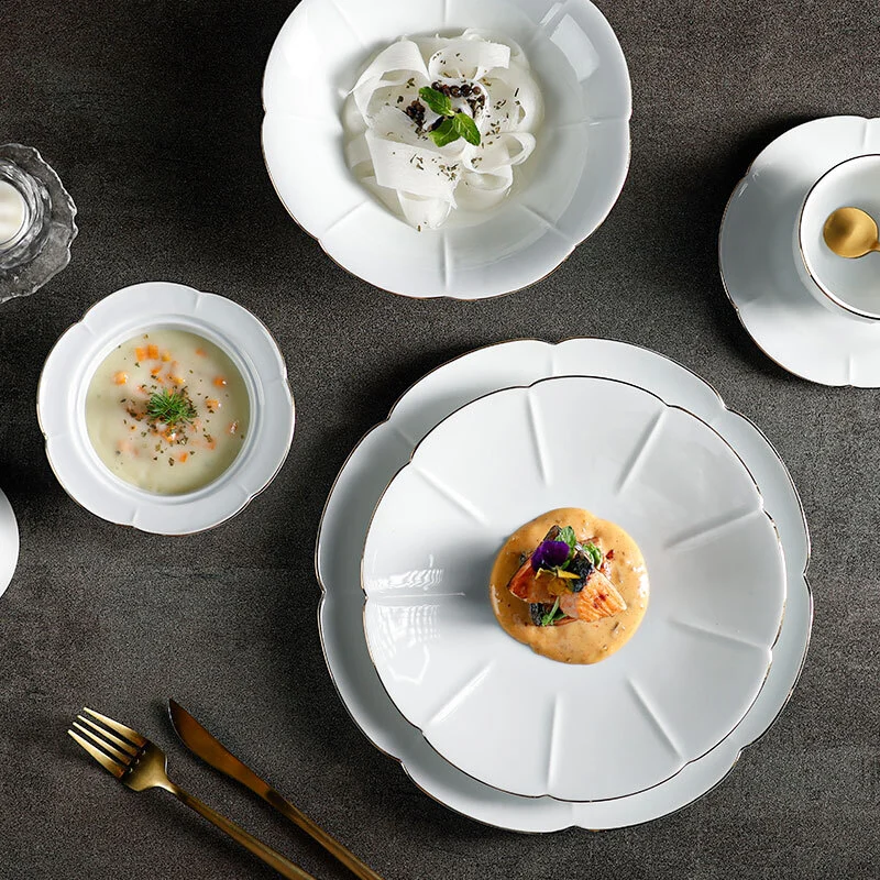 Gold Girassol Collection -2023 New Design White  Porcelain Dinnerware For Hotel, Restaurant, Event. 1