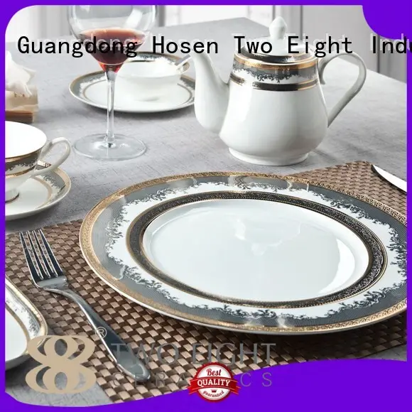 Quality Two Eight Brand fine white porcelain dinnerware flat navy 1