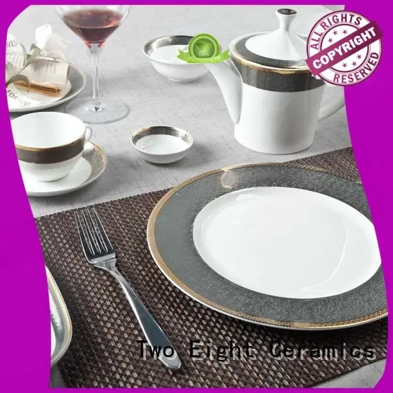 gold hotel fine white porcelain dinnerware colored Two Eight company 1