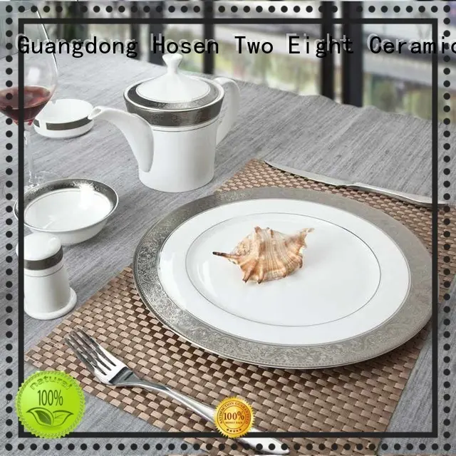 Contemporary Style White Round Fine china Dinnerware with Silver Grey Decal - TD01 1