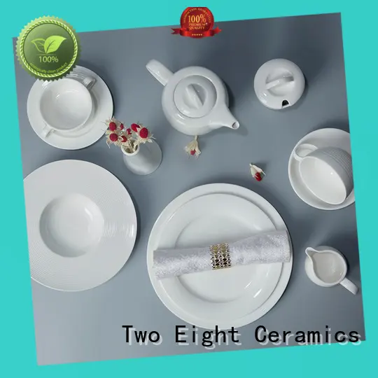 Two Eight bulk white restaurant dishes customized for dinner 1