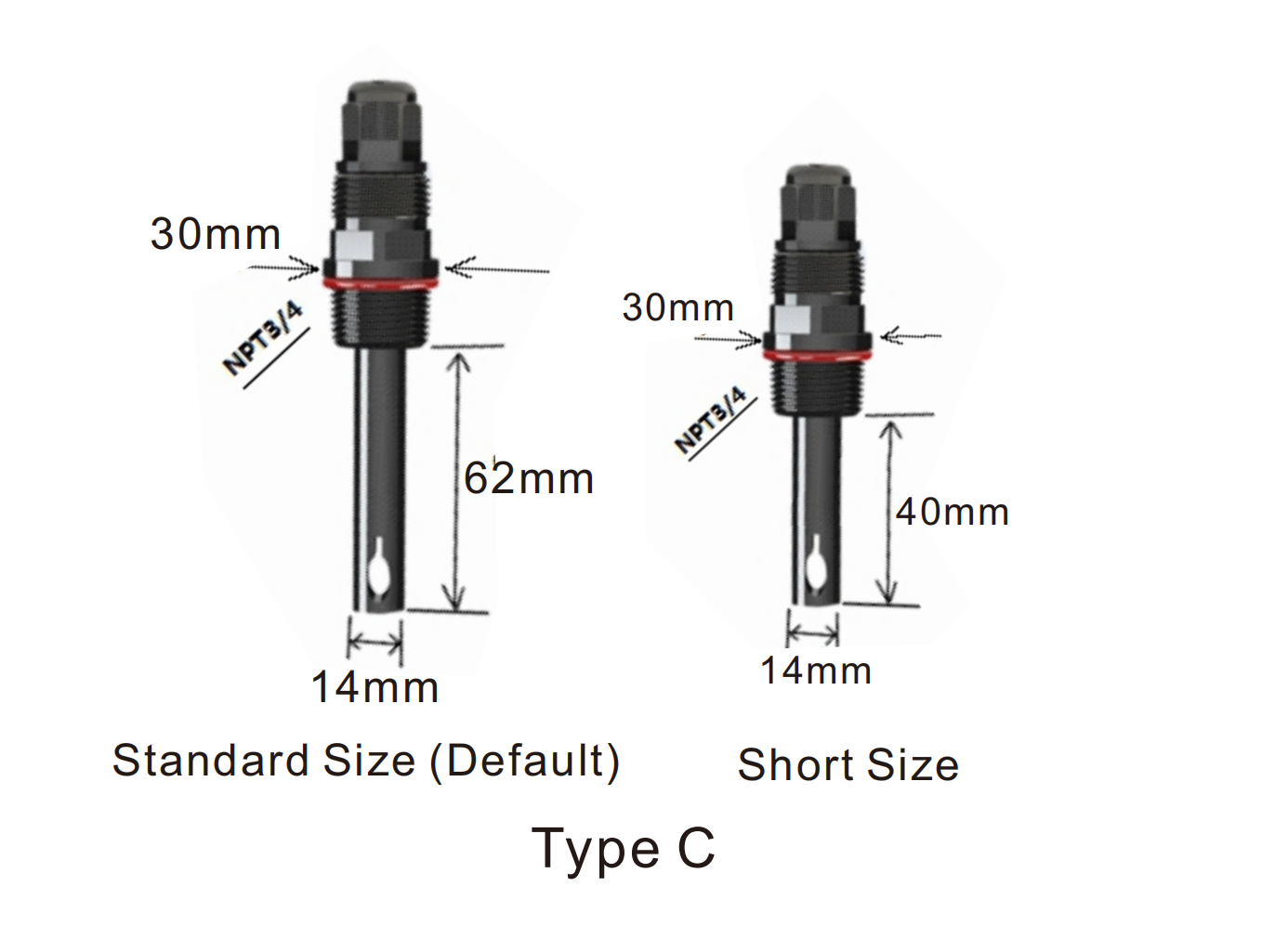 Dimension diagram of water quality EC sensor