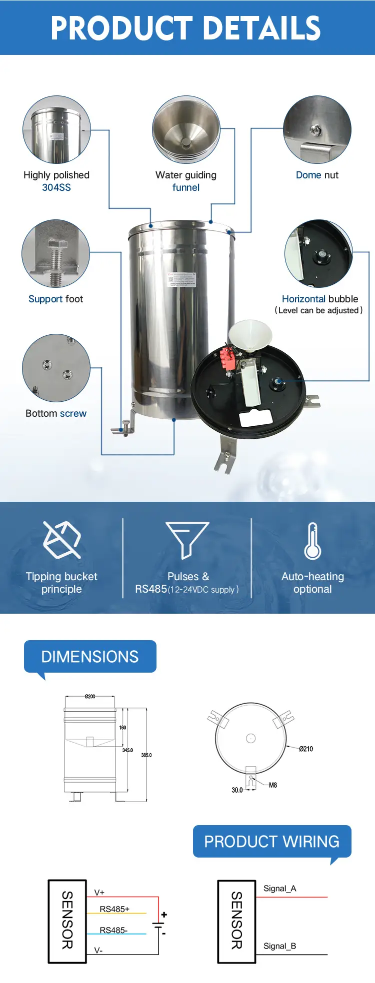 RK400-01 Metal Tipping Bucket Rainfall Sensor Rain Gauge 17